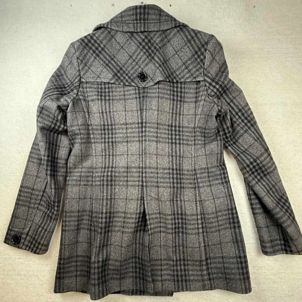New York & Company Womens Gray Plaid Wool Peacoat 4 preppy dark academia